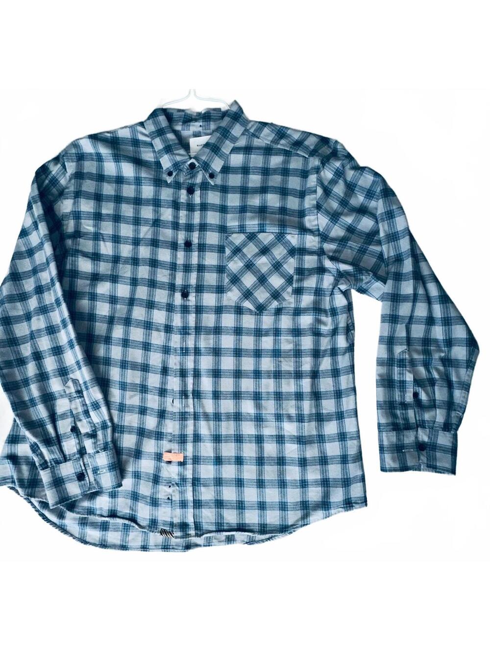 Billy Reid Mens Blue Gray Plaid 100% Cotton Button Down Shirt Made Turkey XL